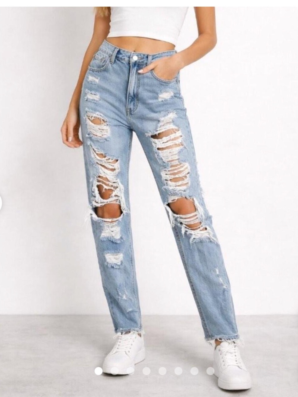 Brandi Melville Light Blue Distressed High-Waist Women's Jeans